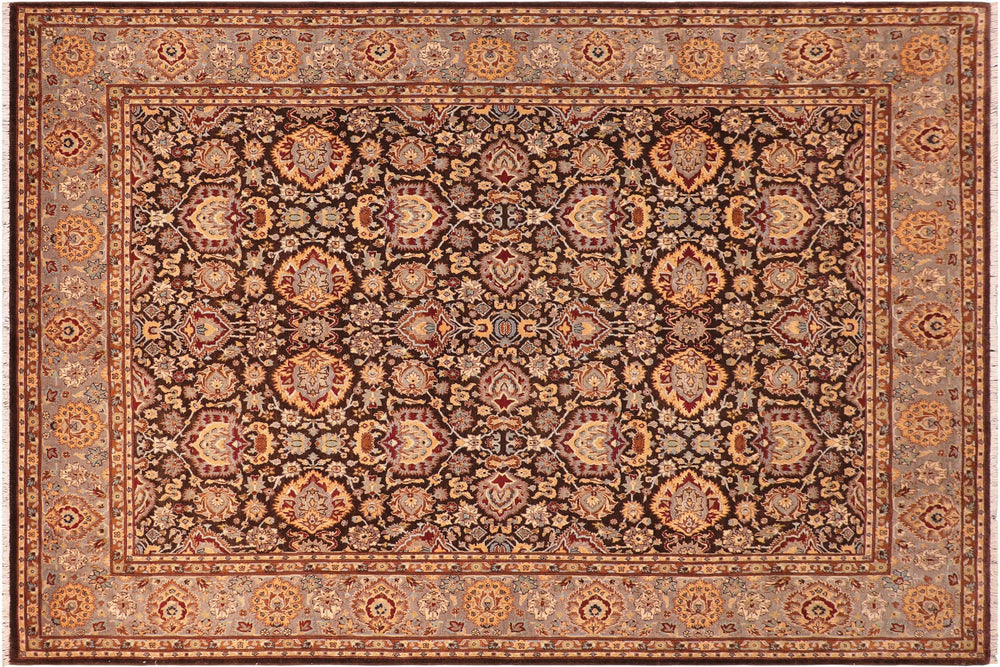 handmade Traditional Lahore Brown Gray Hand Knotted RECTANGLE 100% WOOL area rug 8' x 10'