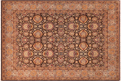 handmade Traditional Lahore Brown Gray Hand Knotted RECTANGLE 100% WOOL area rug 8' x 10'