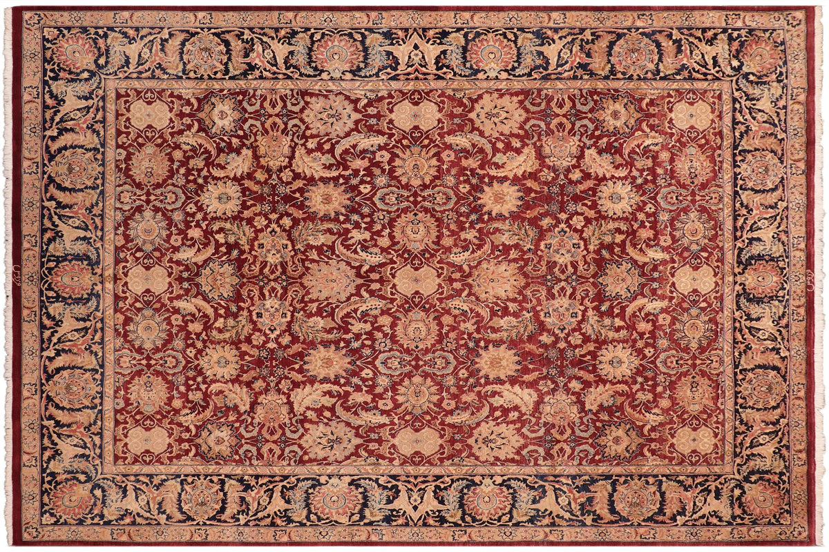 8x10 hand knotted Vegetable Dyed wool rug in red and blue - Claire