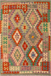 Flat Weave Kilim Antique Navaho Vintage handmade Geometric Kilim Beige Rust Hand-Woven Rectangle 100% Wool Area Rug 4x6