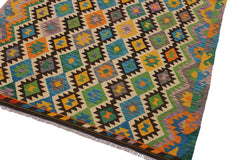 Flat Weave Kilim Antique Navaho Vintage handmade Geometric Kilim Brown Beige Hand-Woven Rectangle 100% Wool Area Rug 6x8