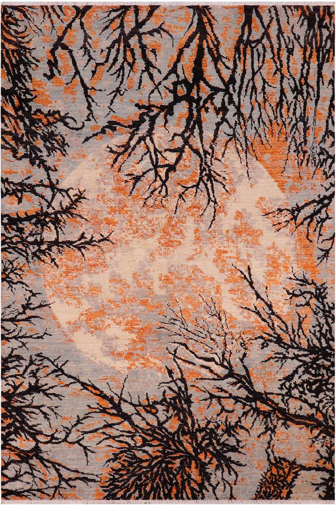 handmade Modern Kafkaz Black Orange Hand Knotted RECTANGLE 100% WOOL area rug 6 x 9