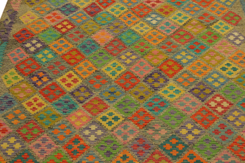 handmade Geometric Kilim Brown Rust Hand-Woven RECTANGLE 100% WOOL area rug 6 x 8