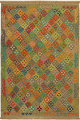 Flat Weave Kilim Antique Navaho Vintage handmade Geometric Kilim Brown Rust Hand-Woven Rectangle 100% Wool Area Rug 6x8