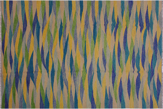 handmade Modern Kilim Blue Gray Hand-Woven RECTANGLE 100% WOOL area rug 7x10