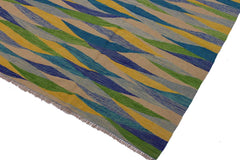 Flat Weave Kilim Antique Navaho Vintage handmade Modern Kilim Blue Gray Hand-Woven Rectangle 100% Wool Area Rug 7x10