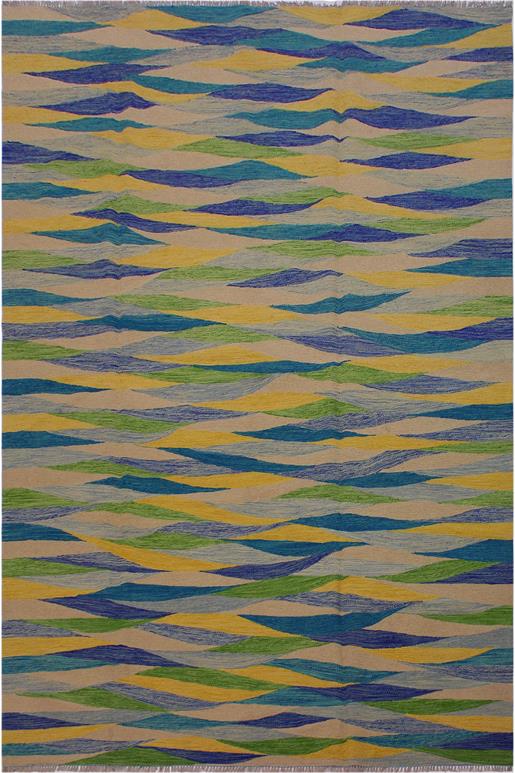 Flat Weave Kilim Antique Navaho Vintage handmade Modern Kilim Blue Gray Hand-Woven Rectangle 100% Wool Area Rug 7x10