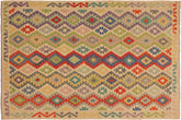 handmade Geometric Kilim Beige Red Hand-Woven RECTANGLE 100% WOOL area rug 7 x 10