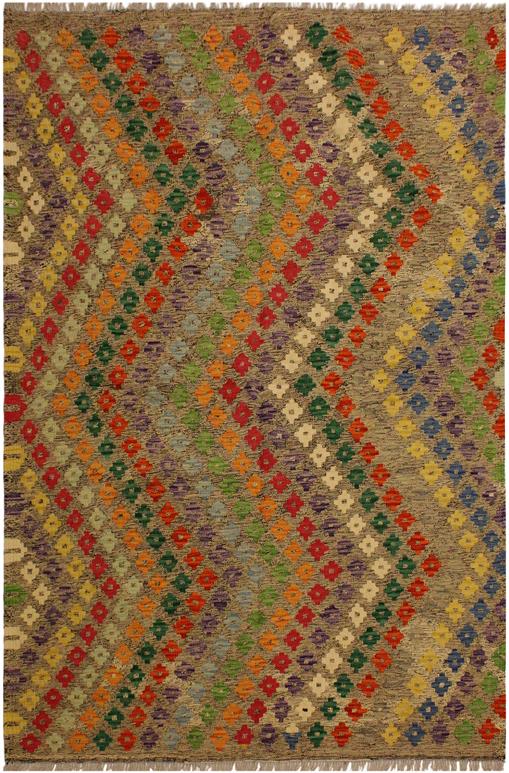 Flat Weave Kilim Antique Navaho Vintage handmade Modern Kilim Brown Green Hand-Woven Rectangle 100% Wool Area Rug 5x7