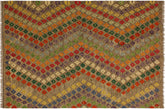 handmade Modern Kilim Brown Green Hand-Woven RECTANGLE 100% WOOL area rug 5x7