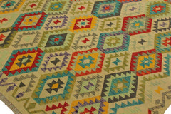 Flat Weave Kilim Antique Navaho Vintage handmade Geometric Kilim Beige Red Hand-Woven Rectangle 100% Wool Area Rug 7x10