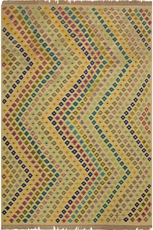 Flat Weave Kilim Antique Navaho Vintage handmade Modern Kilim Beige Blue Hand-Woven Rectangle 100% Wool Area Rug 7x10