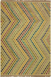 Flat Weave Kilim Antique Navaho Vintage handmade Modern Kilim Beige Blue Hand-Woven Rectangle 100% Wool Area Rug 7x10