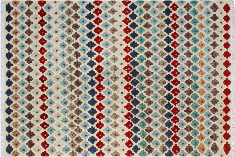 handmade Geometric Moroccan Hi Beige Red Hand Knotted RECTANGLE 100% WOOL area rug 9' x 12'
