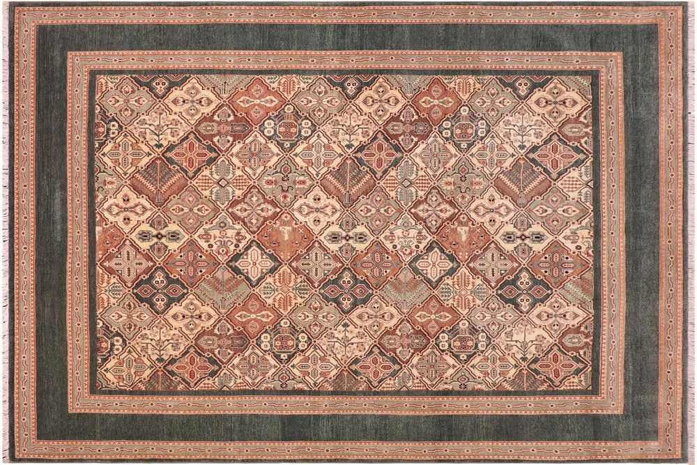 handmade Transitional Green Green Hand Knotted RECTANGLE 100% WOOL area rug 8' x 10'