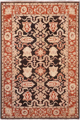 handmade Traditional Kafkaz Black Rust Hand Knotted RECTANGLE 100% WOOL area rug 5 x 6