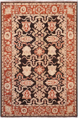 handmade Traditional Kafkaz Black Rust Hand Knotted RECTANGLE 100% WOOL area rug 5 x 6