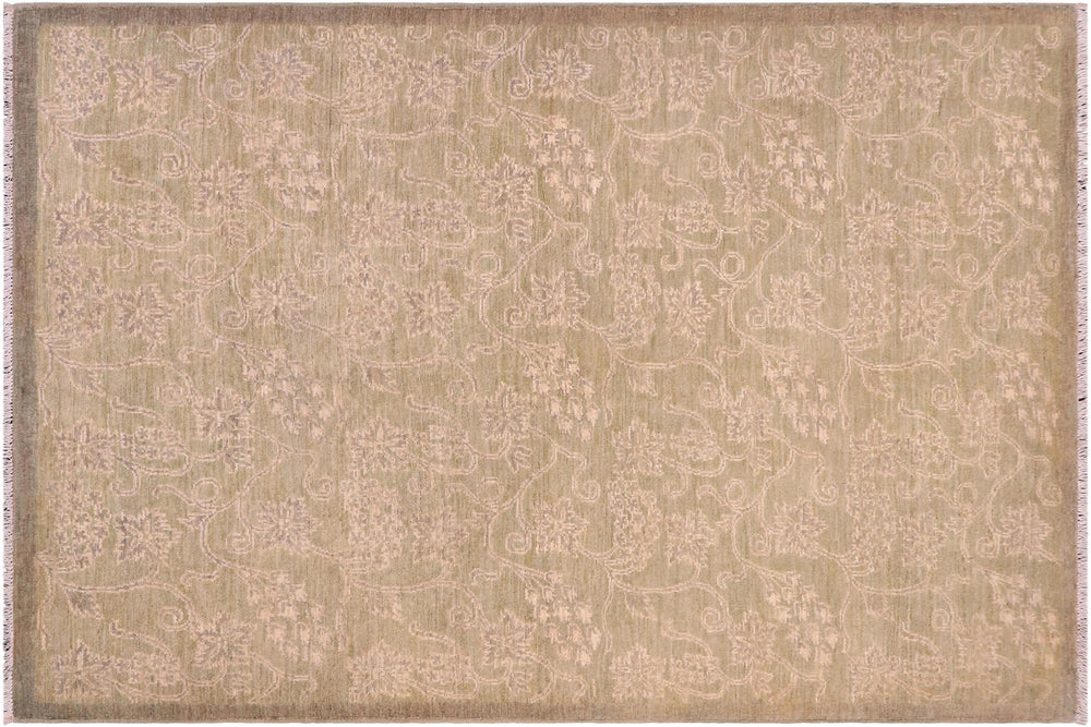 handmade Modern Kafkaz Green Gold Hand Knotted RECTANGLE 100% WOOL area rug 5' x 6'