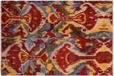 handmade Modern Ikat Red Ivory Hand Knotted RECTANGLE 100% WOOL area rug 5' x 8'