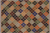 handmade Modern Kilim Tan Blue Hand-Woven RECTANGLE 100% WOOL area rug 5x7