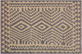 handmade Modern Kilim Gray Tan Hand-Woven RECTANGLE 100% WOOL area rug 6' x 8'