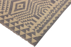 Flat Weave Kilim Antique Navaho Vintage handmade Geometric Kilim Gray Tan Hand-Woven Rectangle 100% Wool Area Rug 6x8