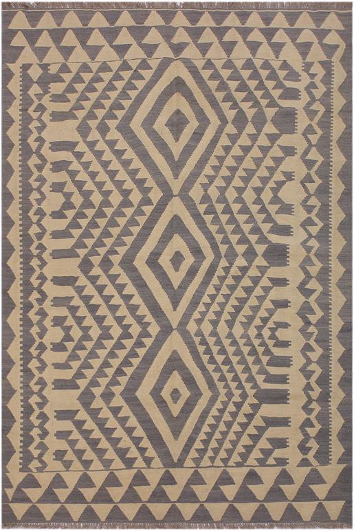 Flat Weave Kilim Antique Navaho Vintage handmade Geometric Kilim Gray Tan Hand-Woven Rectangle 100% Wool Area Rug 6x8