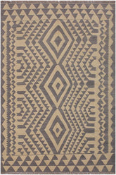Flat Weave Kilim Antique Navaho Vintage handmade Geometric Kilim Gray Tan Hand-Woven Rectangle 100% Wool Area Rug 6x8