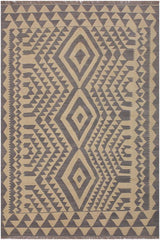 Flat Weave Kilim Antique Navaho Vintage handmade Geometric Kilim Gray Tan Hand-Woven Rectangle 100% Wool Area Rug 6x8