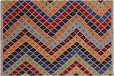 handmade Modern Kilim Gray Red Hand-Woven RECTANGLE 100% WOOL area rug 5 x 6