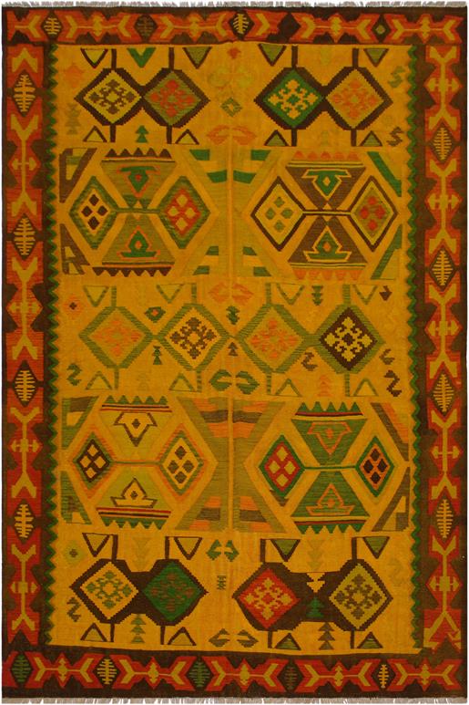 Flat Weave Kilim Antique Navaho Vintage handmade Geometric Kilim Gold Rust Hand-Woven Rectangle 100% Wool Area Rug 8x11