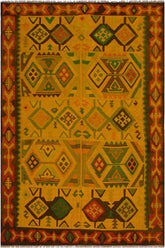 Flat Weave Kilim Antique Navaho Vintage handmade Geometric Kilim Gold Rust Hand-Woven Rectangle 100% Wool Area Rug 8x11