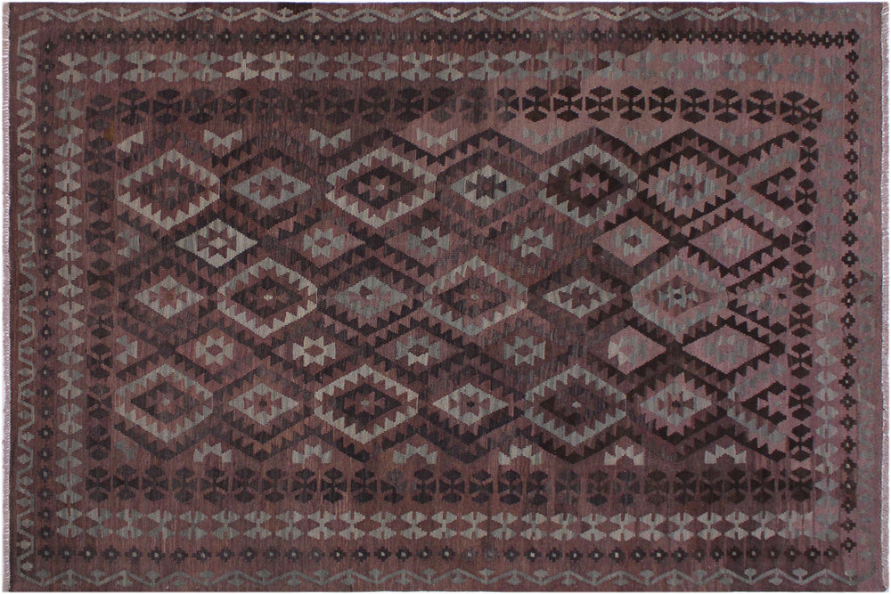 handmade Modern Kilim Brown Gray Hand-Woven RECTANGLE 100% WOOL area rug 7' x 10'
