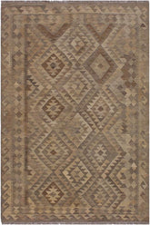 Flat Weave Kilim Antique Navaho Vintage handmade Geometric Kilim Tan Brown Hand-Woven Rectangle 100% Wool Area Rug 5x7