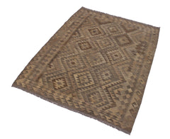 handmade Modern Kilim Tan Brown Hand-Woven RECTANGLE 100% WOOL area rug 5' x 7'
