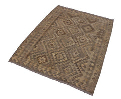 Flat Weave Kilim Antique Navaho Vintage handmade Geometric Kilim Tan Brown Hand-Woven Rectangle 100% Wool Area Rug 5x7