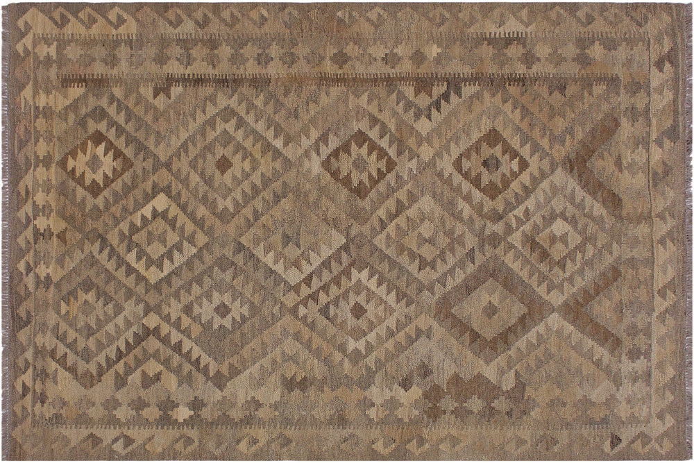 handmade Modern Kilim Tan Brown Hand-Woven RECTANGLE 100% WOOL area rug 5' x 7'