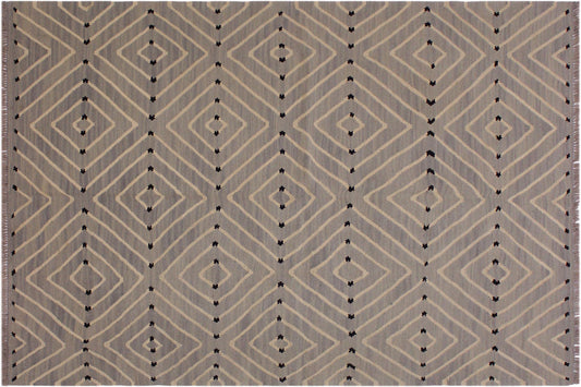 handmade Modern Kilim Grey Beige Hand-Woven RECTANGLE 100% WOOL area rug 5x7