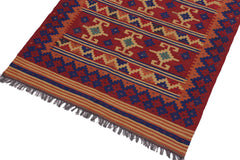 handmade Geometric Kilim Red Blue Hand-Woven RECTANGLE 100% WOOL area rug 4' x 7'