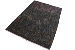 Flat Weave Kilim Antique Navaho Vintage handmade Geometric Kilim Brown Green Hand-Woven Rectangle 100% Wool Area Rug 7x10