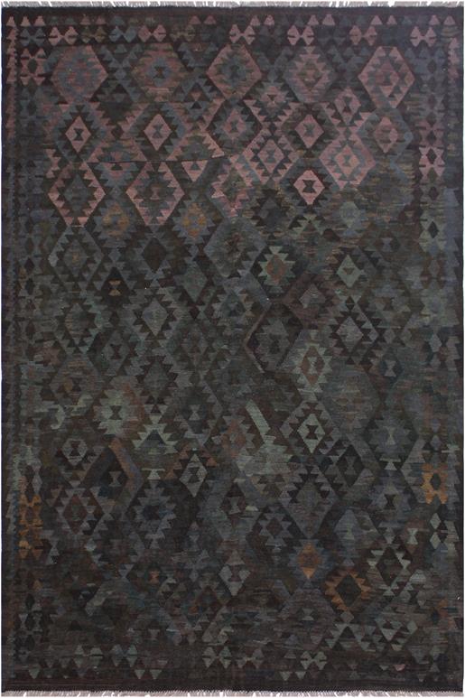 Flat Weave Kilim Antique Navaho Vintage handmade Geometric Kilim Brown Green Hand-Woven Rectangle 100% Wool Area Rug 7x10