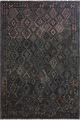 Flat Weave Kilim Antique Navaho Vintage handmade Geometric Kilim Brown Green Hand-Woven Rectangle 100% Wool Area Rug 7x10