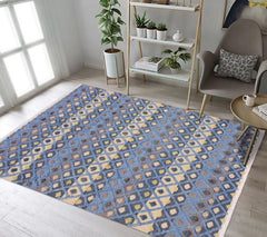 handmade Geometric Moroccan Hi Lt. Blue Ivory Hand Knotted RECTANGLE 100% WOOL area rug 6' x 8'