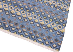 handmade Geometric Moroccan Hi Lt. Blue Ivory Hand Knotted RECTANGLE 100% WOOL area rug 6' x 8'