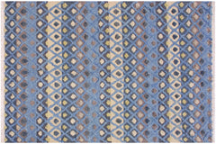 handmade Geometric Moroccan Hi Lt. Blue Ivory Hand Knotted RECTANGLE 100% WOOL area rug 6' x 8'