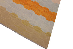 Flat Weave Kilim Antique Navaho Vintage handmade Modern Kilim Blue Tan Hand-Woven Rectangle 100% Wool Area Rug 10x14