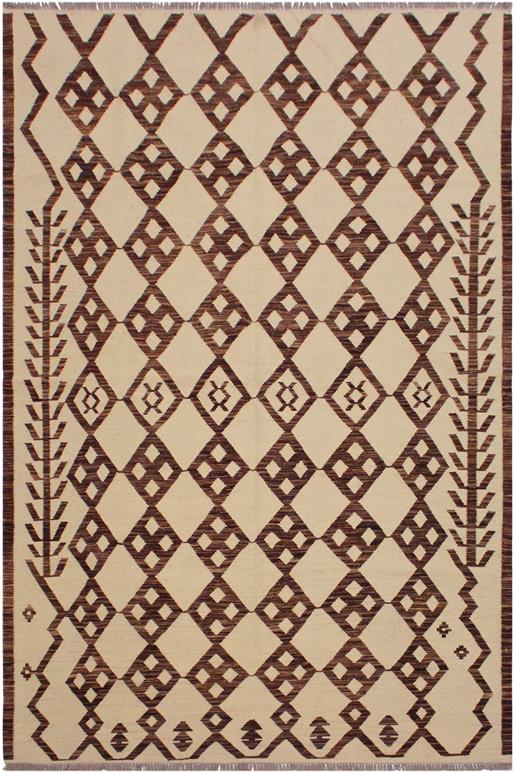 Flat Weave Kilim Antique Navaho Vintage handmade Modern Kilim Beige Brown Hand-Woven Rectangle 100% Wool Area Rug 6x8
