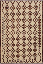 Flat Weave Kilim Antique Navaho Vintage handmade Modern Kilim Beige Brown Hand-Woven Rectangle 100% Wool Area Rug 6x8