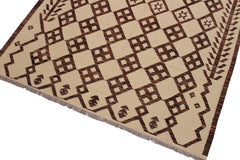 Flat Weave Kilim Antique Navaho Vintage handmade Modern Kilim Beige Brown Hand-Woven Rectangle 100% Wool Area Rug 6x8