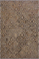 Flat Weave Kilim Antique Navaho Vintage handmade Geometric Kilim Tan Gray Hand-Woven Rectangle 100% Wool Area Rug 6x8